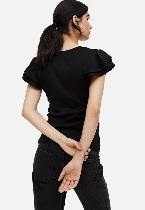 H&M - Mama flutter-sleeved jersey top - black