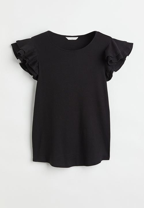H&M - Mama flutter-sleeved jersey top - black
