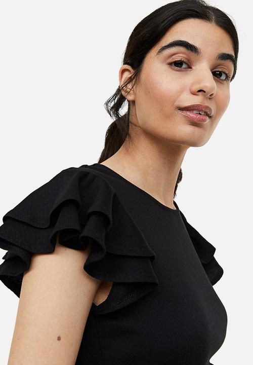 H&M - Mama flutter-sleeved jersey top - black