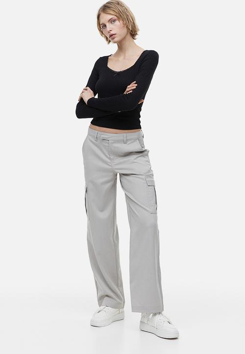 H&M - Lace-trimmed pointelle jersey top - black