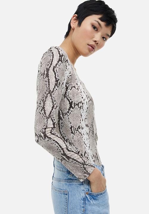 H&M - Long-sleeved jersey top - beige snakeskin patterned 