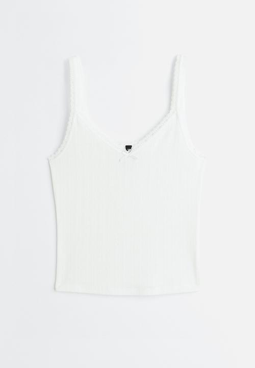 H&M - Lace-trimmed ribbed vest top - white