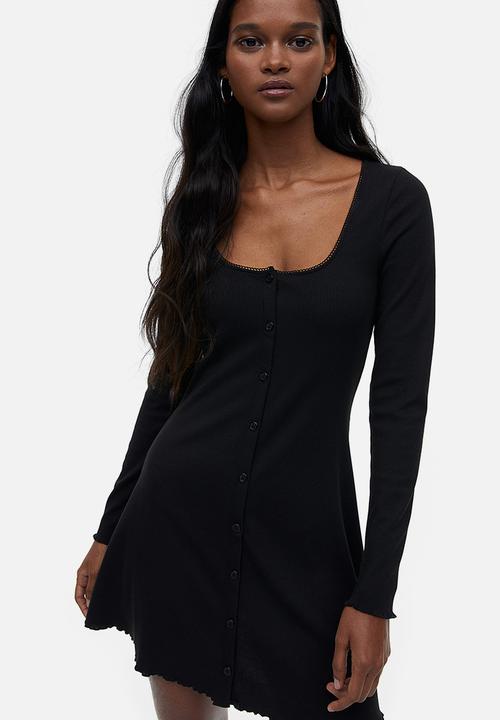 H&M - Lace-trimmed ribbed dress - black