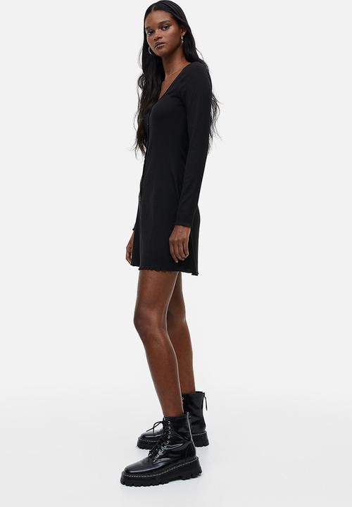H&M - Lace-trimmed ribbed dress - black