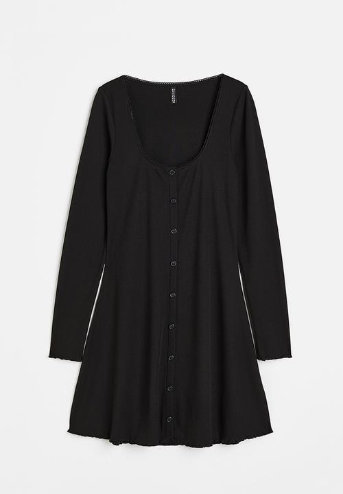 H&M - Lace-trimmed ribbed dress - black