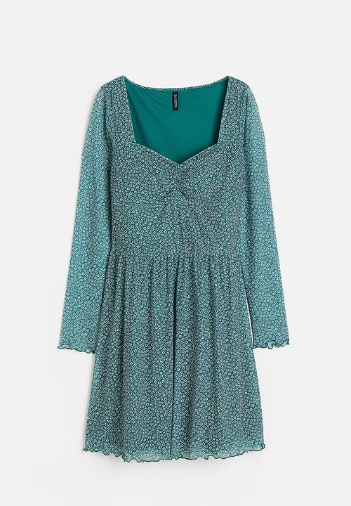 H&M - Mesh dress - dark green small flowers