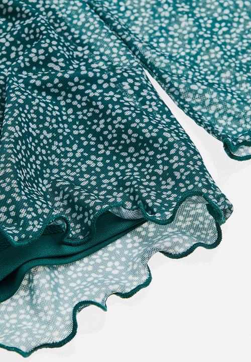 H&M - Mesh dress - dark green small flowers