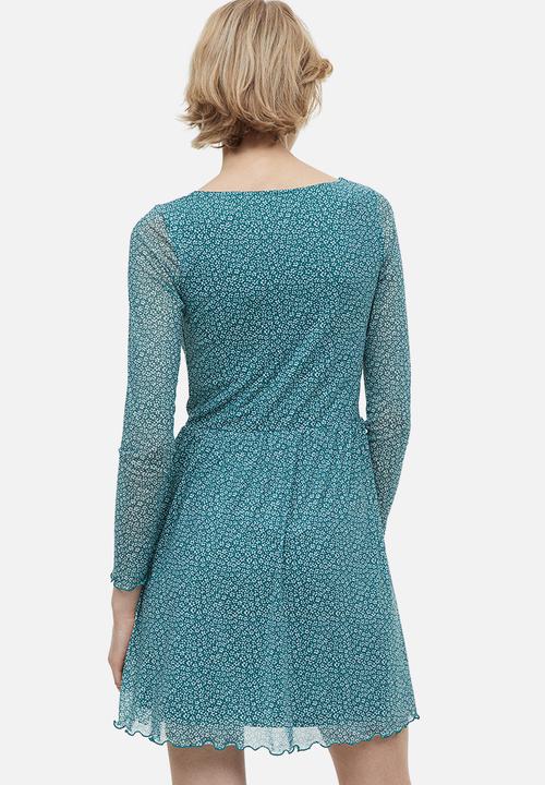 H&M - Mesh dress - dark green small flowers