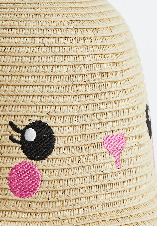 H&M - Embroidered straw hat - light beige 