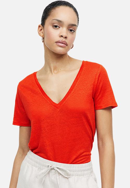 H&M - Linen t-shirt - red
