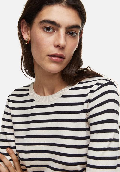 H&M - Fine-knit top - cream striped 