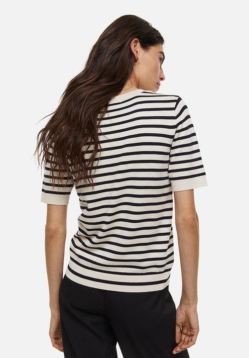 H&M - Fine-knit top - cream striped 