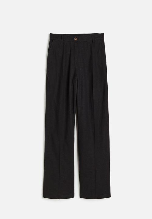 H&M - Linen-blend twill trousers - black