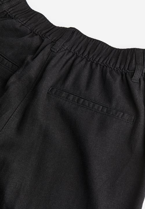 H&M - Linen-blend twill trousers - black