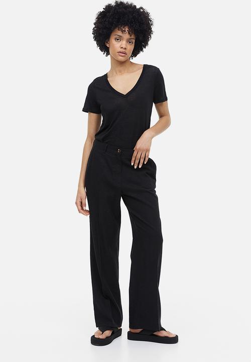 H&M - Linen-blend twill trousers - black