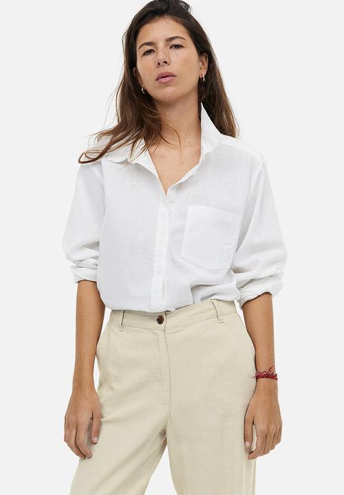 H&M - Linen-blend twill trousers - light beige
