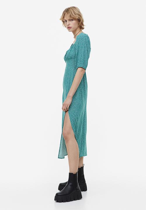 H&M - Drawstring-detail dress - turquoise floral 