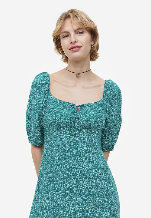 H&M - Drawstring-detail dress - turquoise floral 