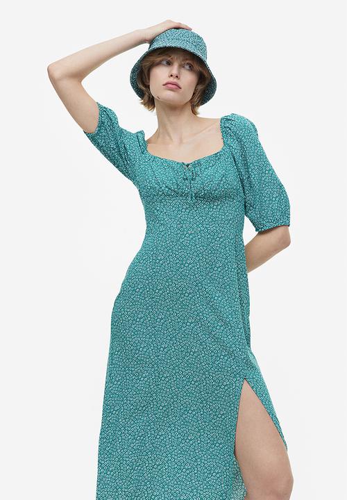 H&M - Drawstring-detail dress - turquoise floral 