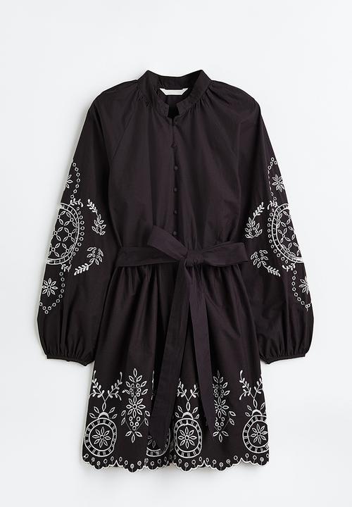 H&M - Embroidered dress - black embroidered 