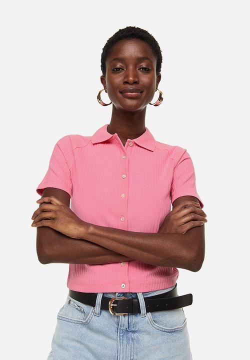 H&M - Collared button-front top - pink