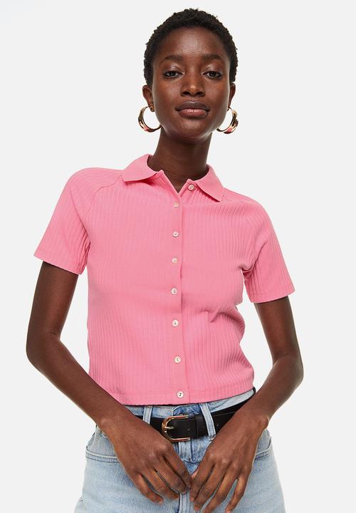 H&M - Collared button-front top - pink