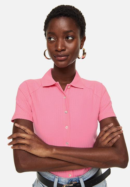 H&M - Collared button-front top - pink