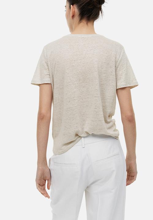 H&M - Linen t-shirt - light beige 