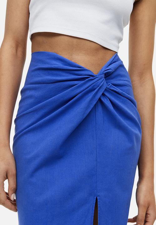 H&M - Knot-detail linen-blend skirt - bright blue