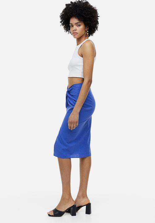 H&M - Knot-detail linen-blend skirt - bright blue