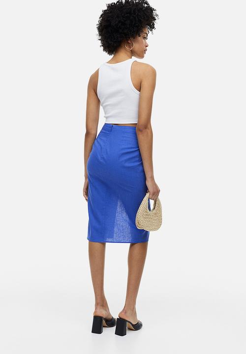 H&M - Knot-detail linen-blend skirt - bright blue