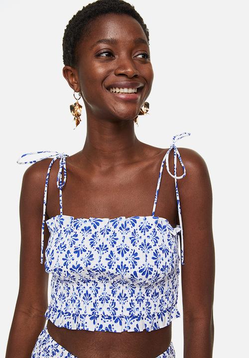 H&M - Smocked crop top - white