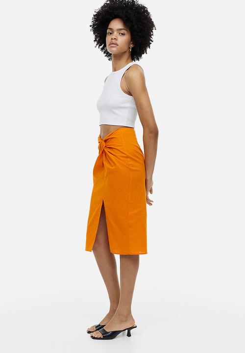 H&M - Knot-detail linen-blend skirt - orange