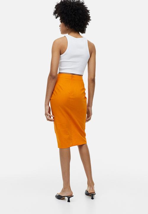 H&M - Knot-detail linen-blend skirt - orange