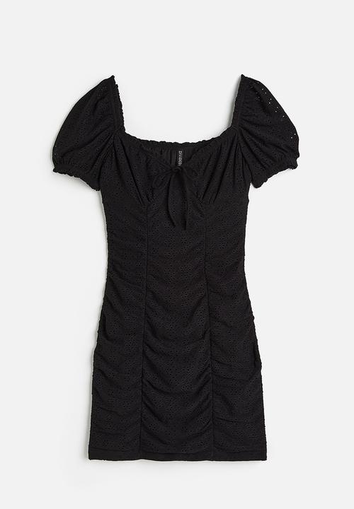H&M - Gathered broderie anglaise dress - black