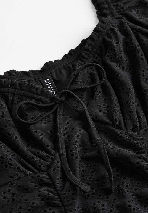 H&M - Gathered broderie anglaise dress - black