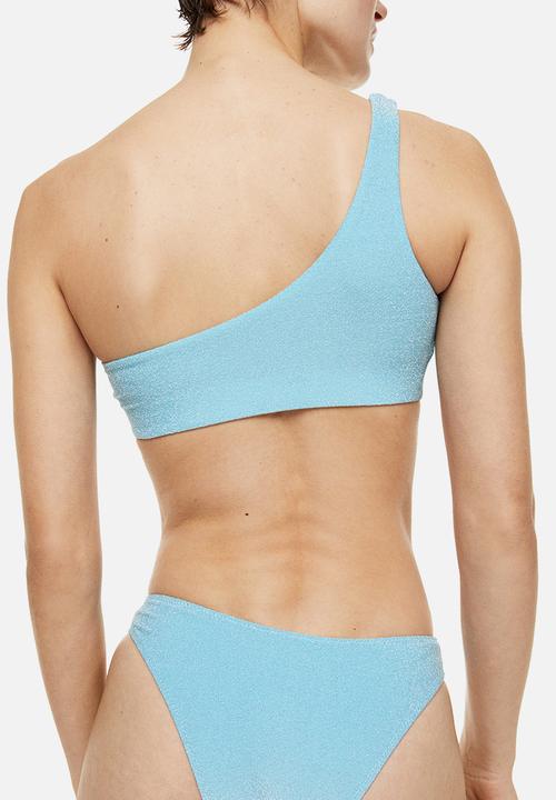 H&M - One-shoulder padded bikini top - light turquoise glittery