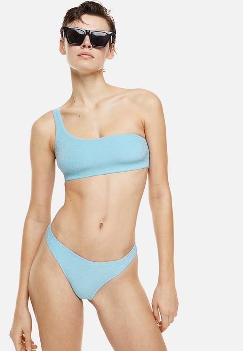 H&M - One-shoulder padded bikini top - light turquoise glittery