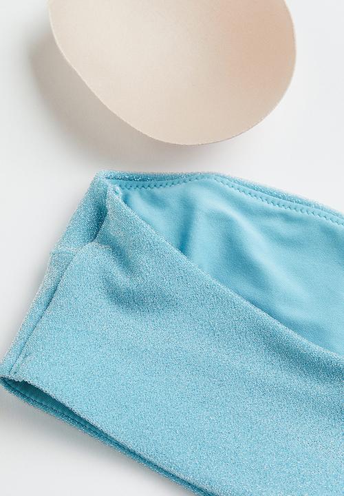 H&M - One-shoulder padded bikini top - light turquoise glittery