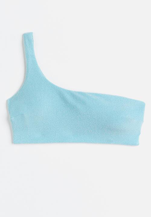 H&M - One-shoulder padded bikini top - light turquoise glittery