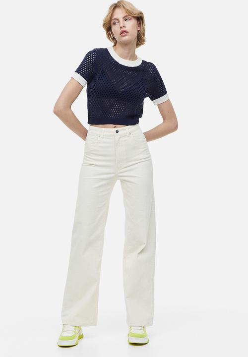H&M - Hole-knit top - dark blue/cream