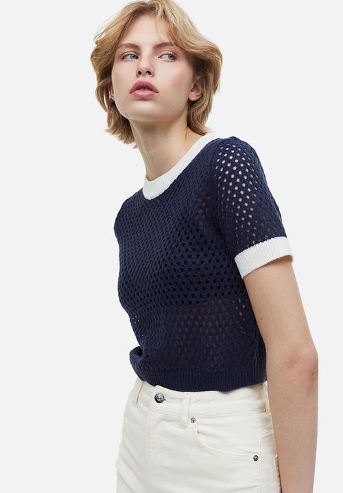 H&M - Hole-knit top - dark blue/cream