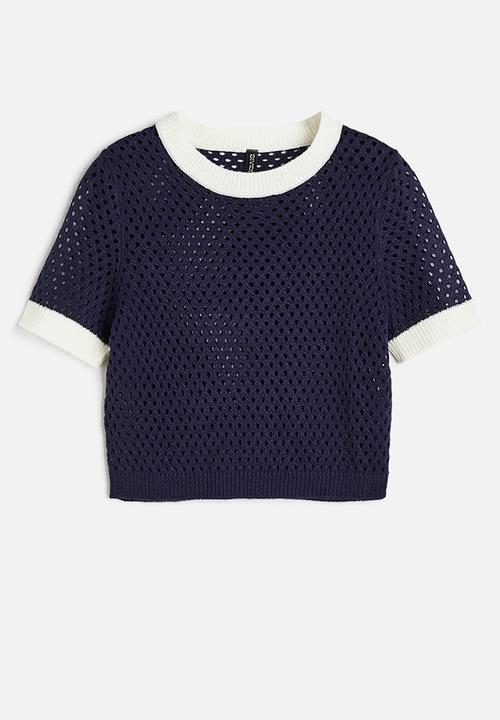 H&M - Hole-knit top - dark blue/cream