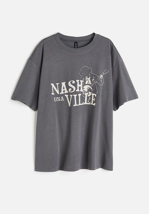 H&M - Oversized printed T-shirt - grey nashville
