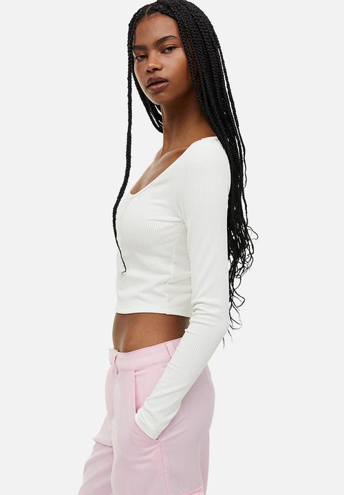 H&M - Ribbed jersey top - white
