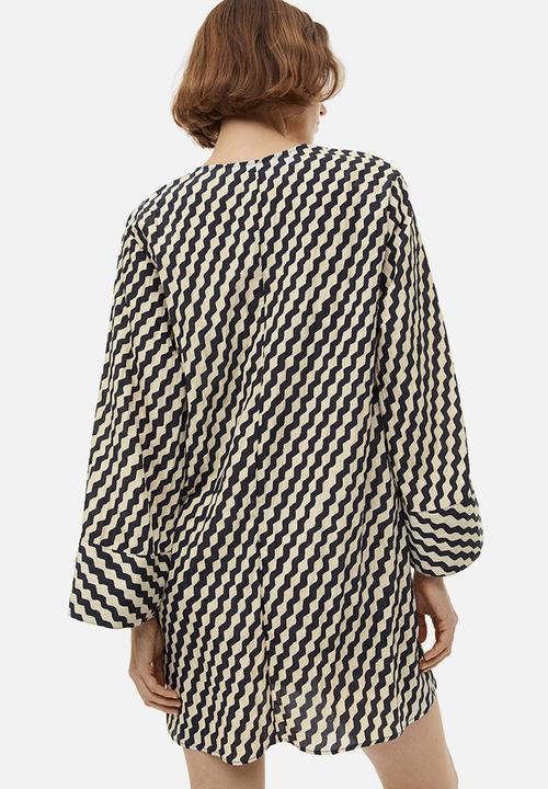 H&M - Textured-weave knot-detail dress - black / patterned 