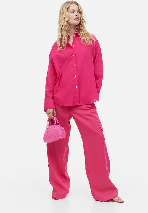H&M - Oversized crinkled shirt - cerise 