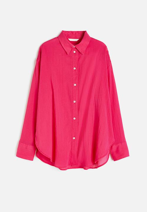 H&M - Oversized crinkled shirt - cerise 