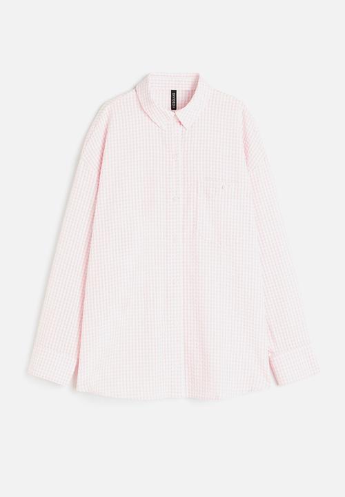 H&M - Oversized seersucker shirt - light pink checked 
