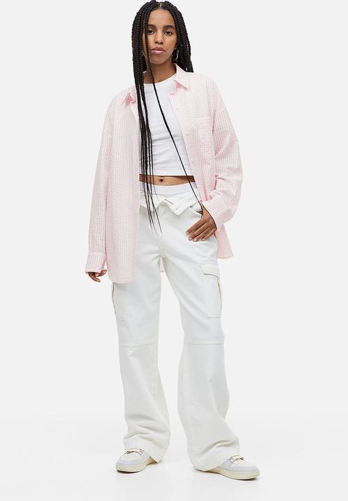 H&M - Oversized seersucker shirt - light pink checked 